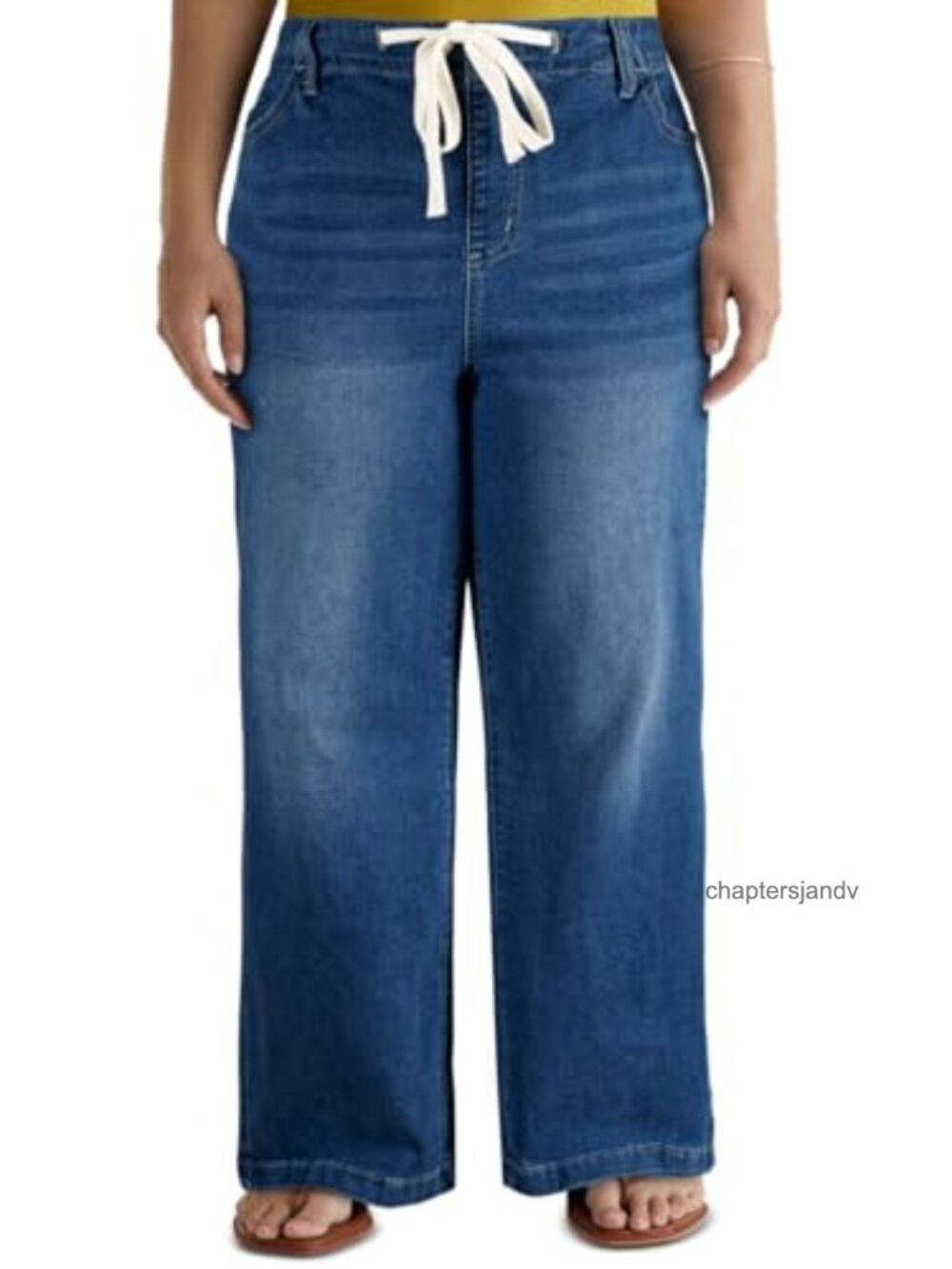 Plus Size Wide Leg Jeans Drawstring Elastic Waist Denim Pants